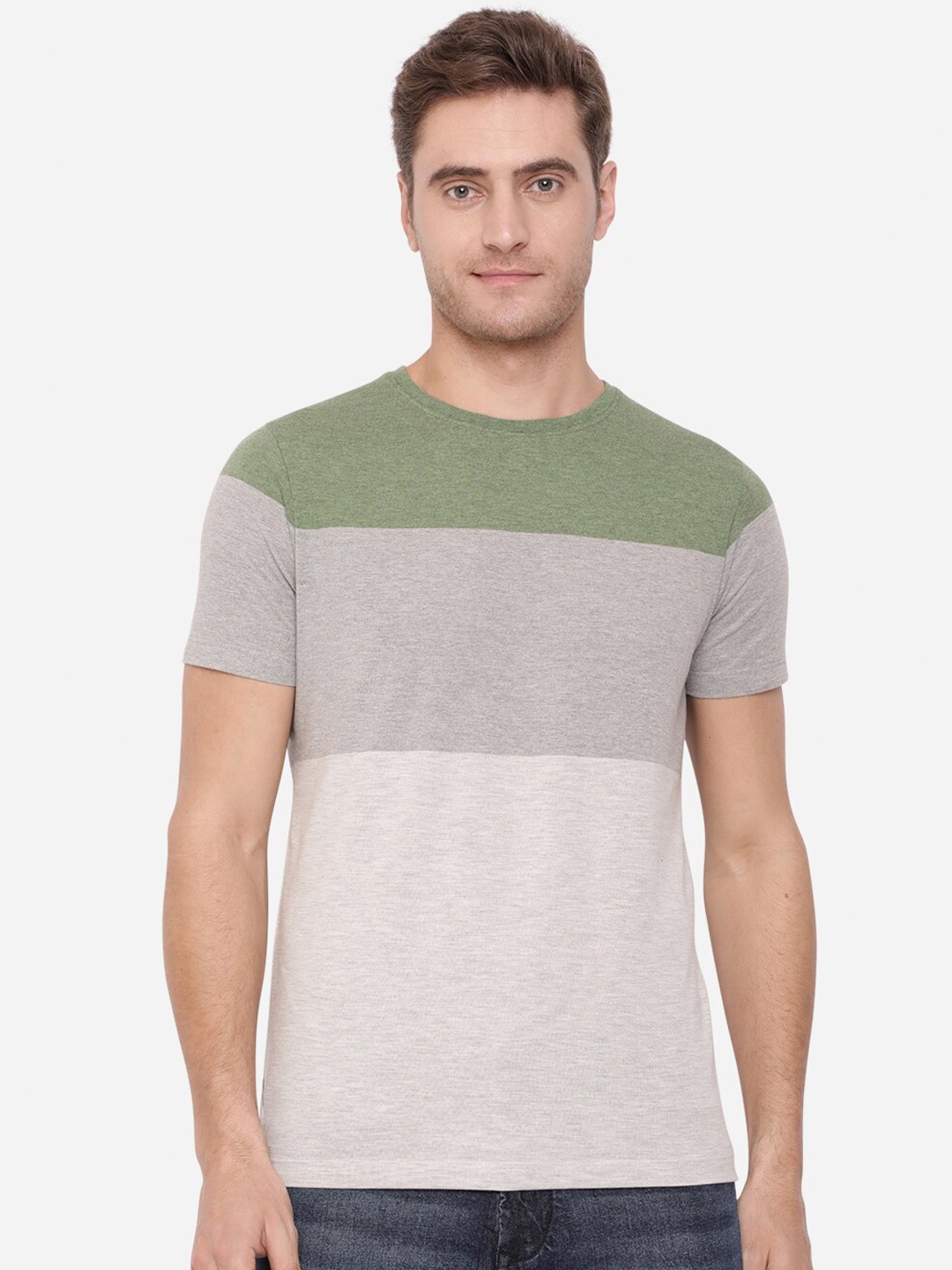 

Greenfibre Men Grey Colourblocked Slim Fit T-shirt