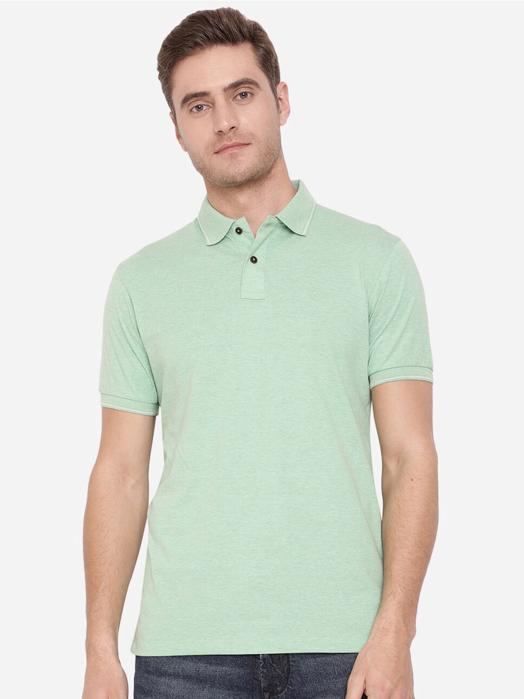 

Greenfibre Men Green Polo Collar Slim Fit T-shirt
