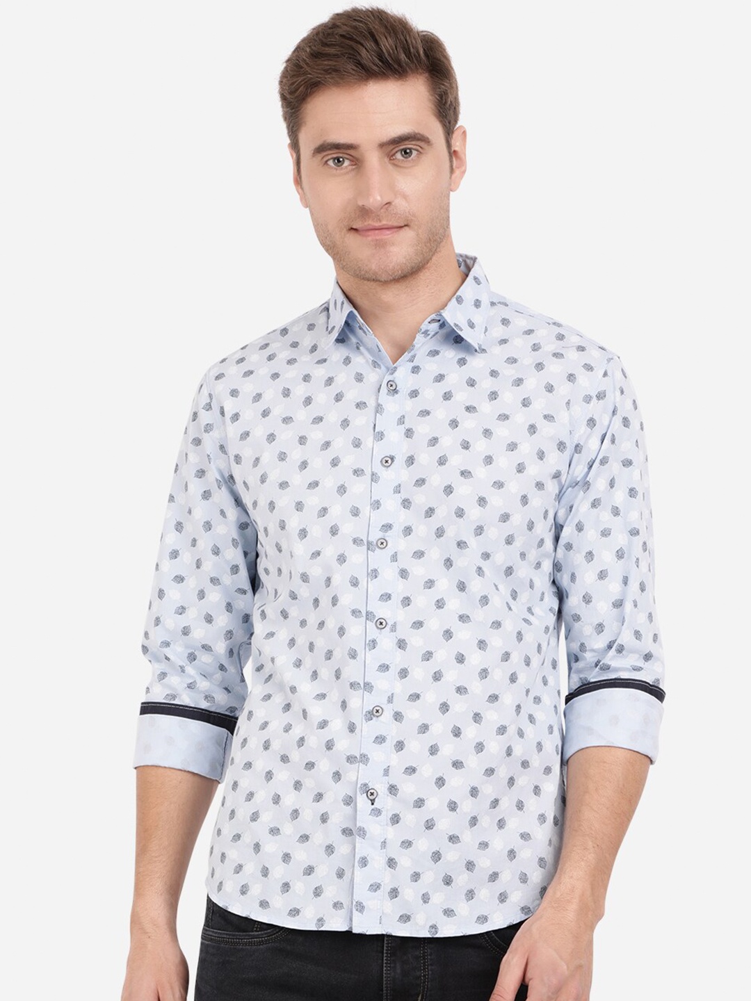 

Greenfibre Men Blue Slim Fit Floral Printed Cotton Casual Shirt