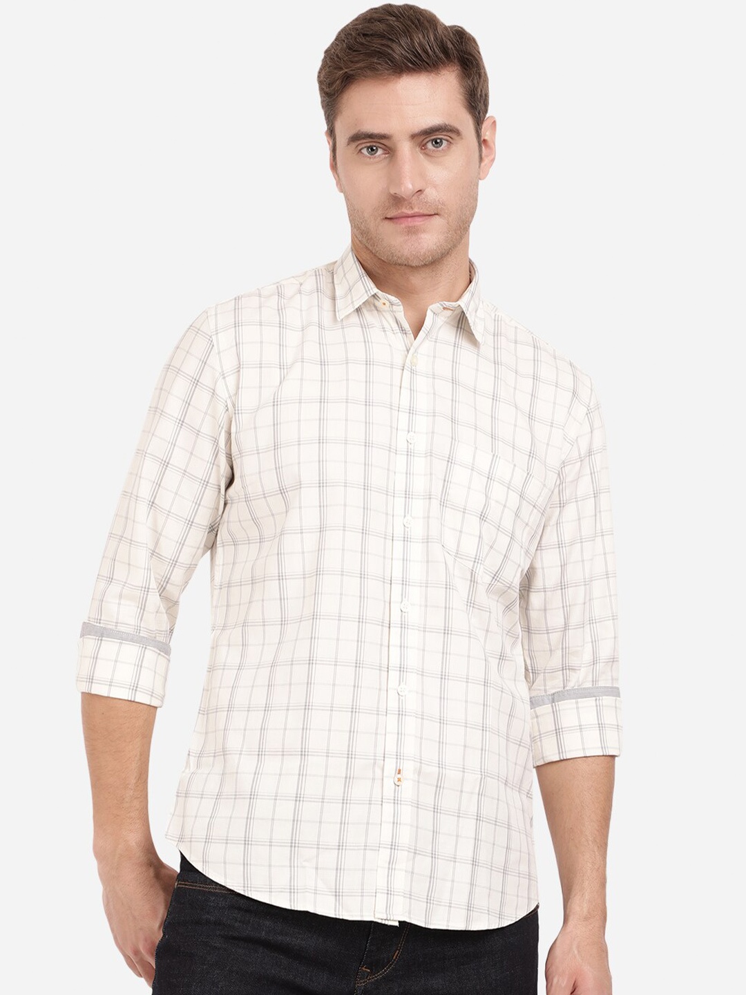 

Greenfibre Men White Slim Fit Checked Casual Shirt