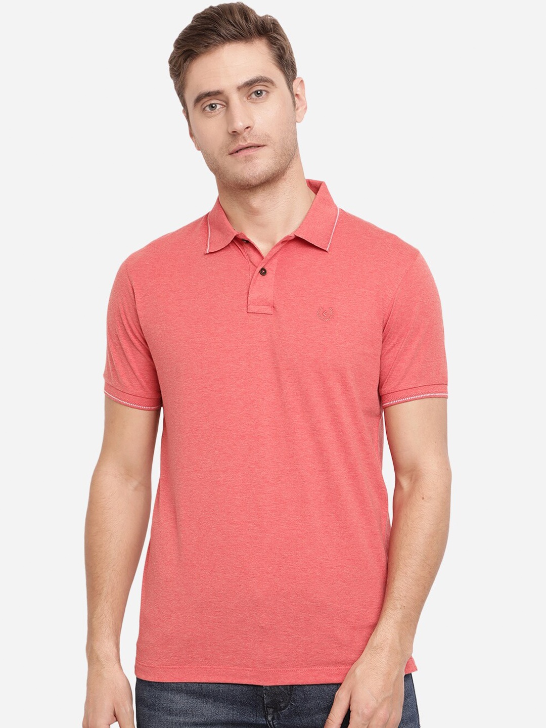 

Greenfibre Men Red Polo Collar Slim Fit T-shirt