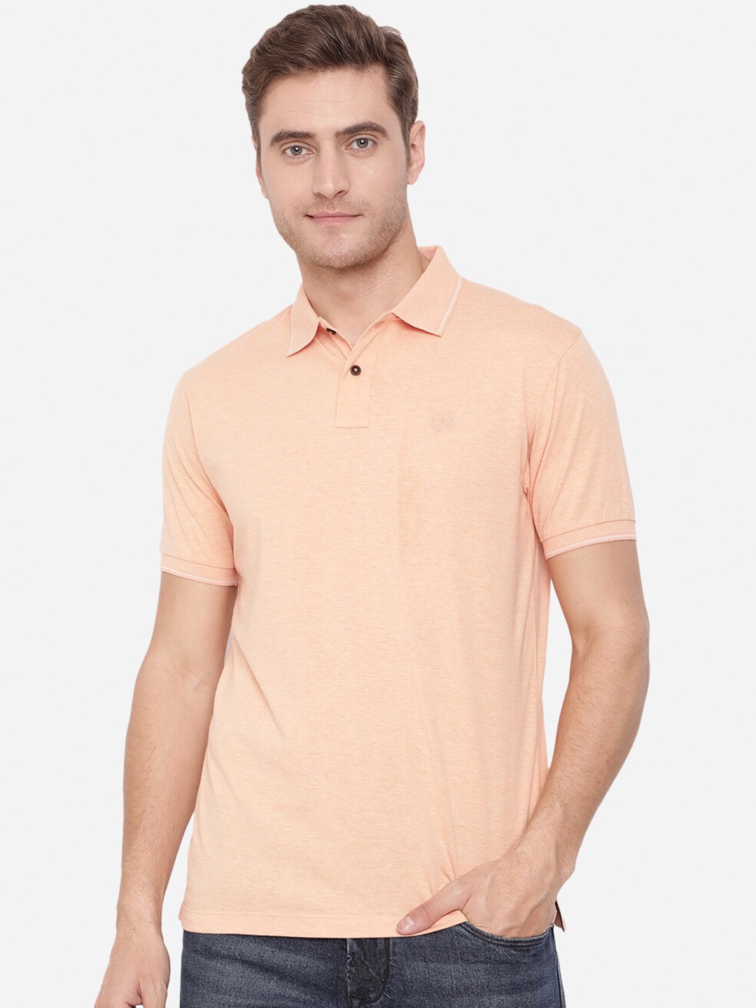 

Greenfibre Men Pink Polo Collar Slim Fit T-shirt