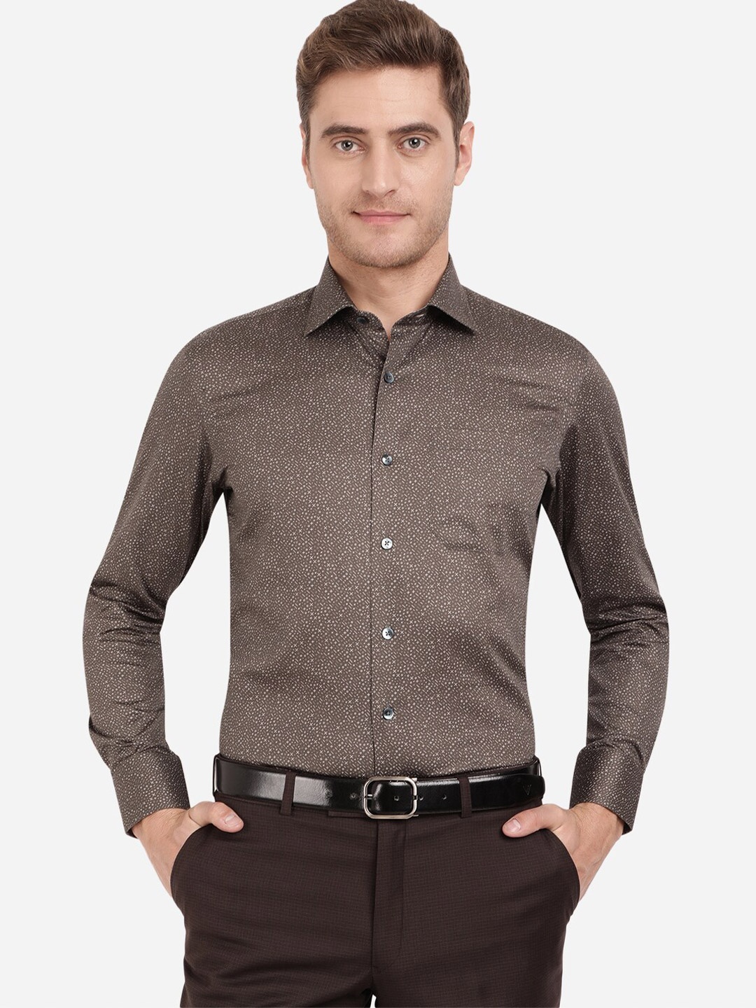 

METAL Men Grey Slim Fit Printed Formal Shirt