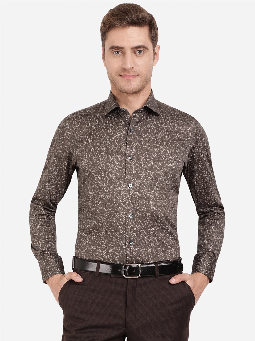 

METAL Men Grey Slim Fit Printed Formal Shirt