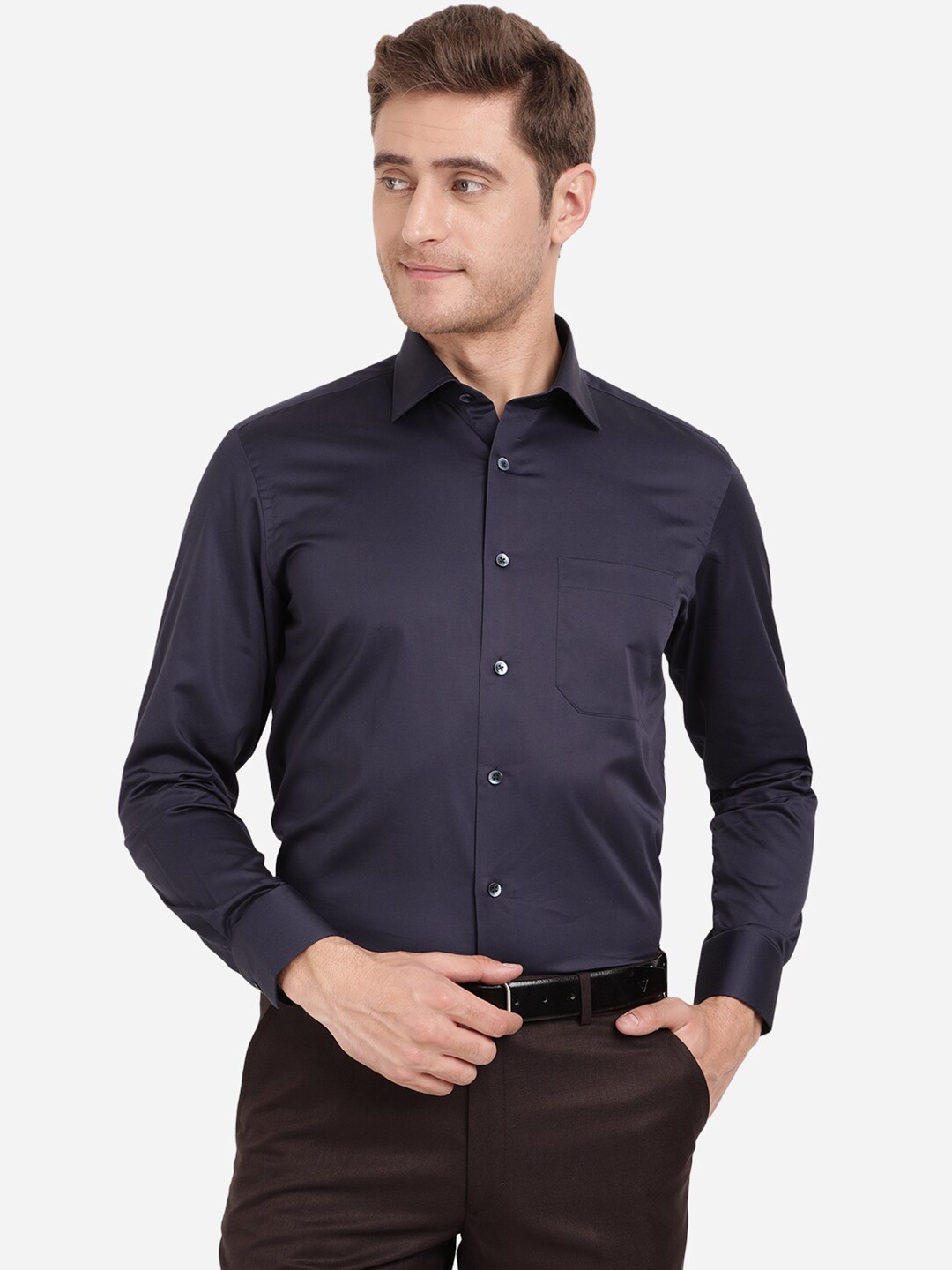 

METAL Men Blue Solid Slim Fit Pure Cotton Formal Shirt