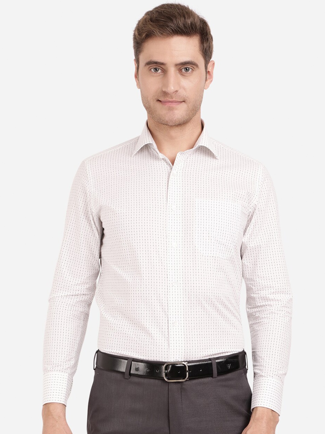 

METAL Men Slim Fit Printed Cotton Formal Shirt, White