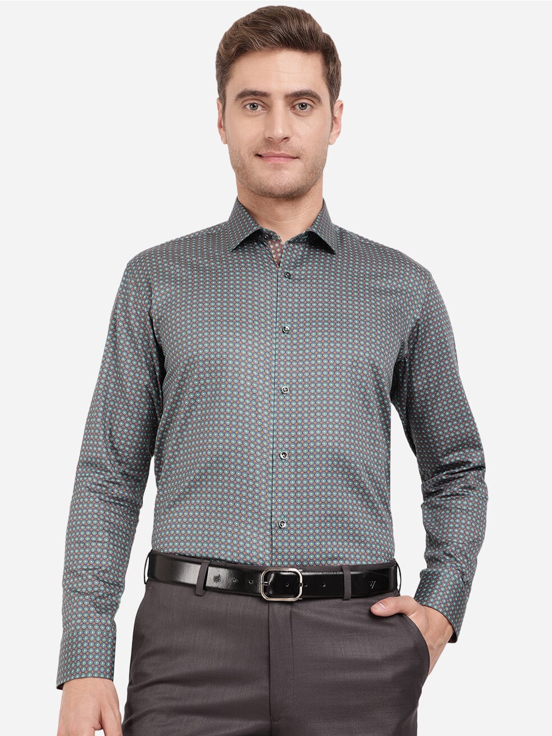 

JB STUDIO Men Blue Slim Fit Micro Ditsy Printed Cotton Formal Shirt