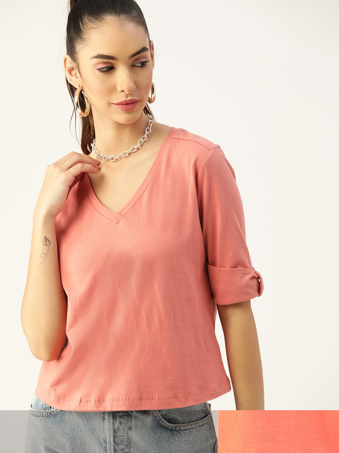 

DressBerry Women Pack of 2 Pure Cotton T-shirts, Coral