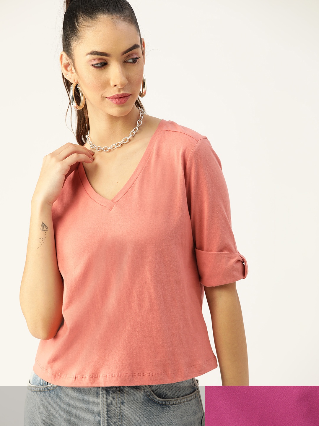 

DressBerry Women Pack of 2 Pure Cotton T-shirts, Pink