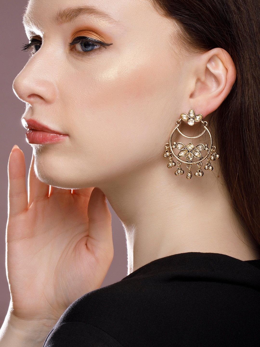 

Rubans Silver-Toned & Silver-Plated Circular Chandbalis Earrings