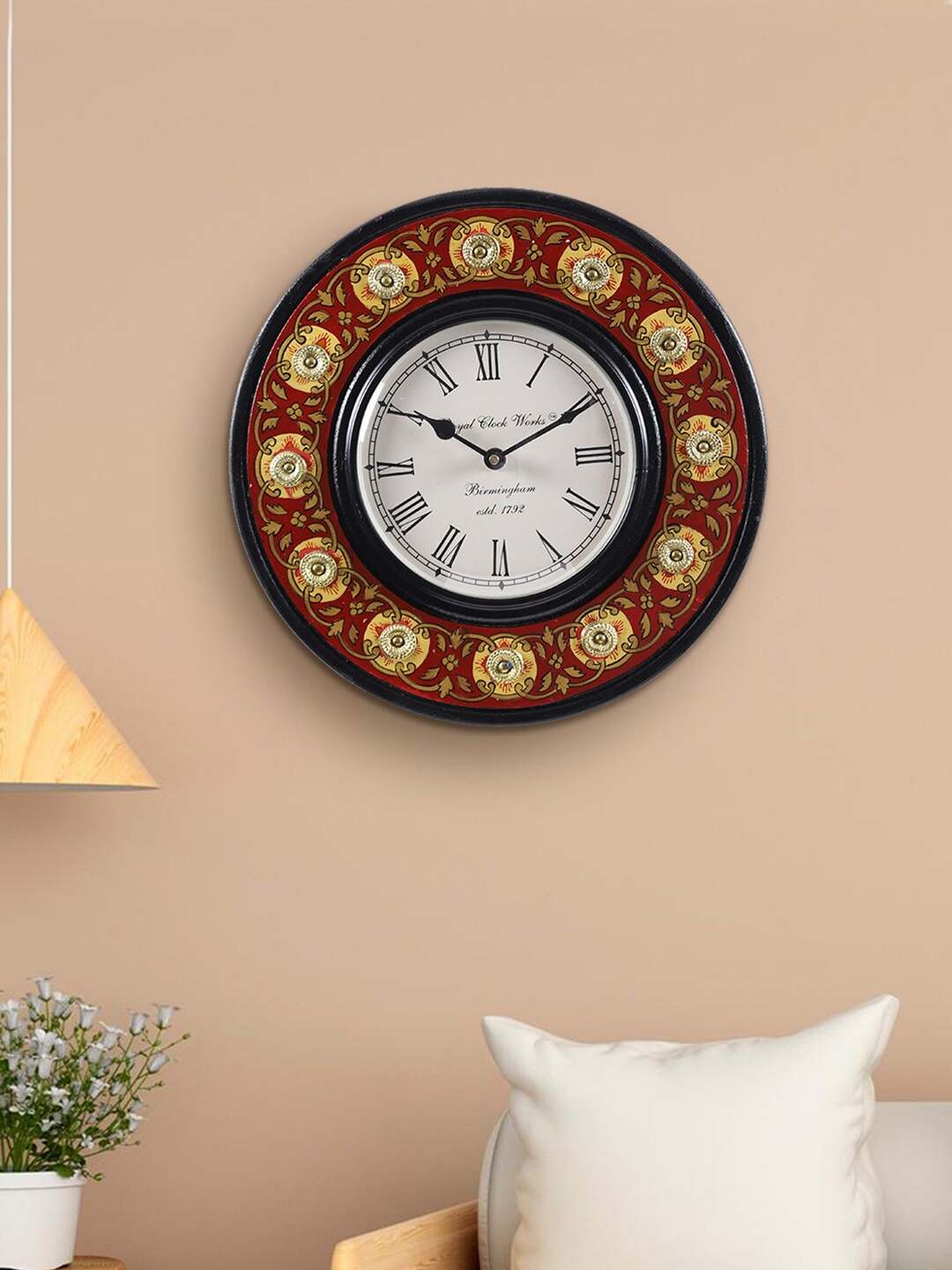 

Aapno Rajasthan Red & Yellow Printed Contemporary Handcrafted Analogue Wall Clock