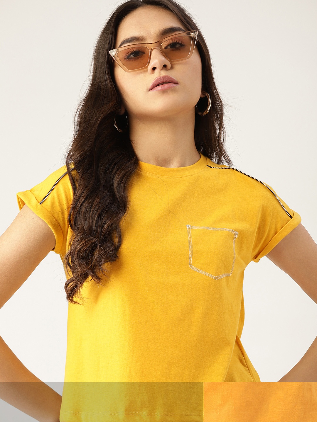 

DressBerry Women Pack of 2 Solid T-Shirts, Mustard