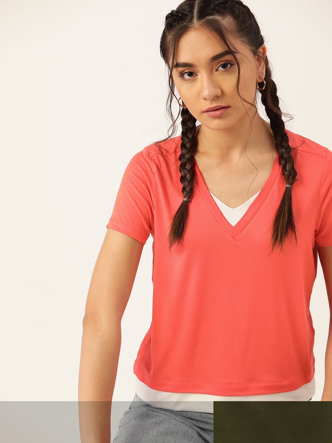 

DressBerry Women Pack of 2 Raw Edge T-shirt, Coral