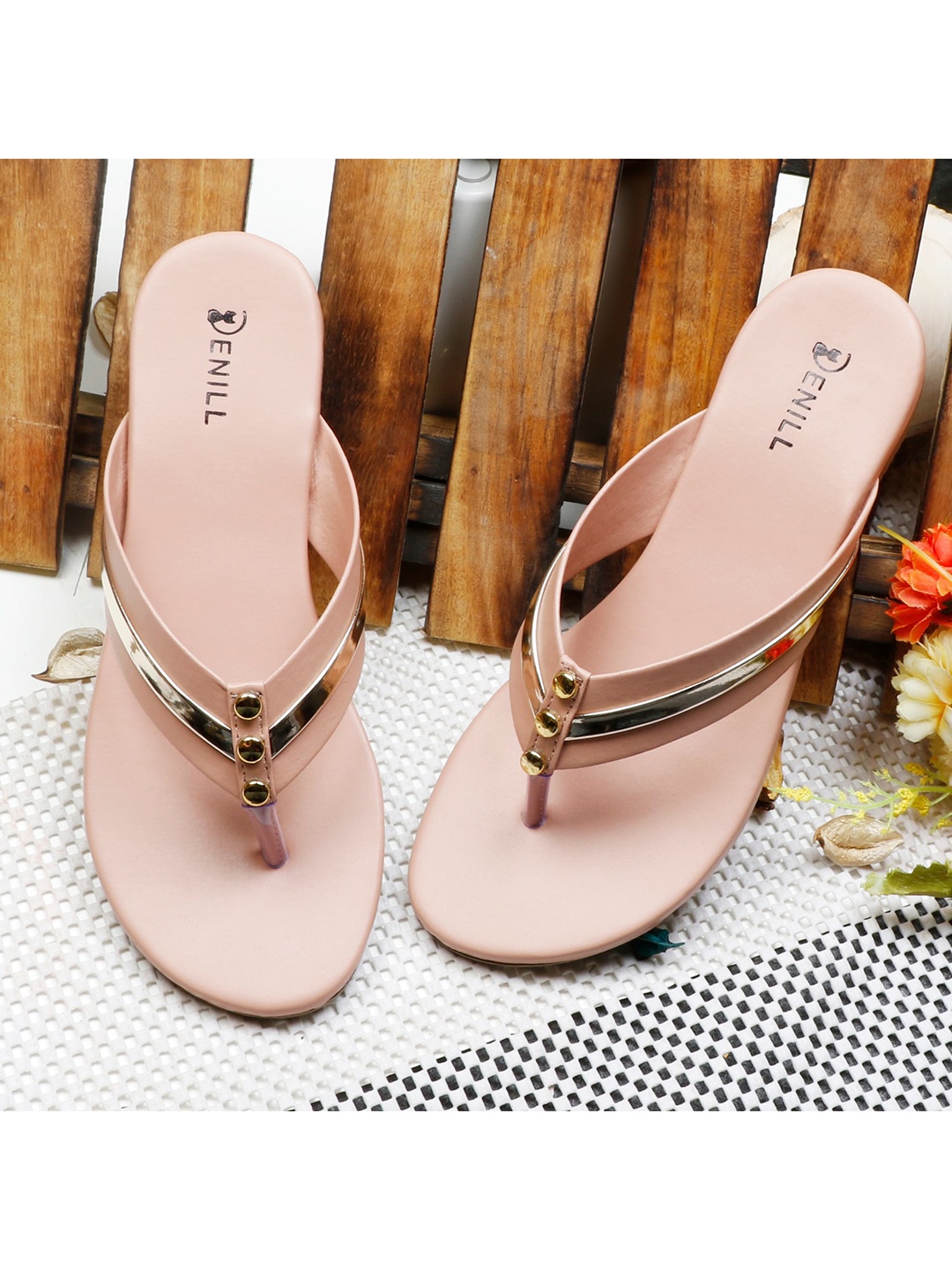 

Denill Women Peach Embellished Open Toe Flats