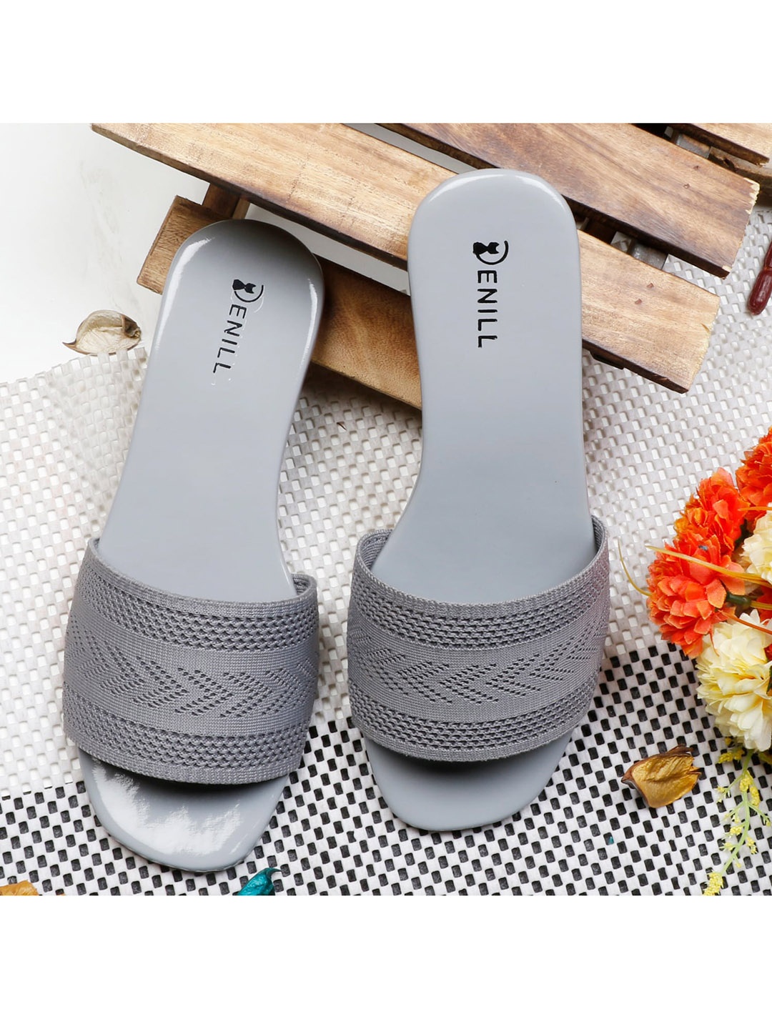 

Denill Grey Textured Open Toe Flats