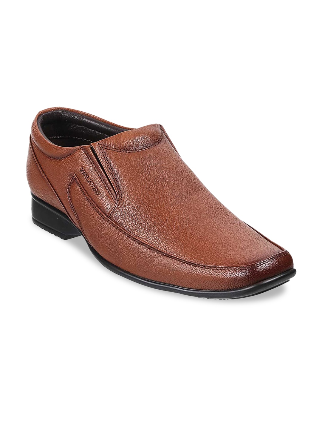 

WALKWAY by Metro Men Tan Brown Solid Leather Formal Slip-On Shoes