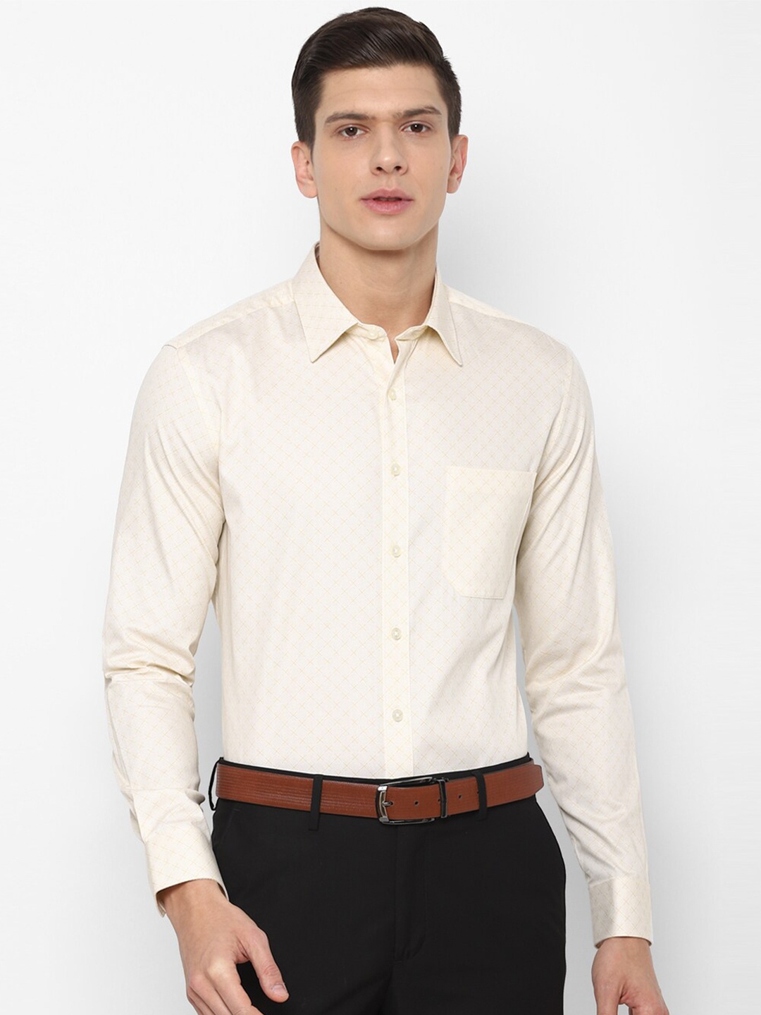 

Louis Philippe Men Cream-Coloured Slim Fit Printed Formal Shirt