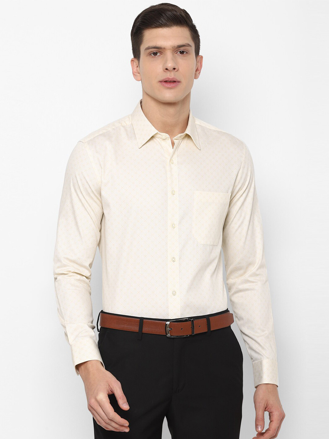 

Louis Philippe Men Cream-Coloured Slim Fit Printed Formal Shirt