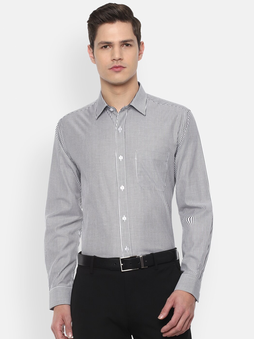 

Louis Philippe Men Grey Slim Fit Micro Checks Checked Formal Shirt