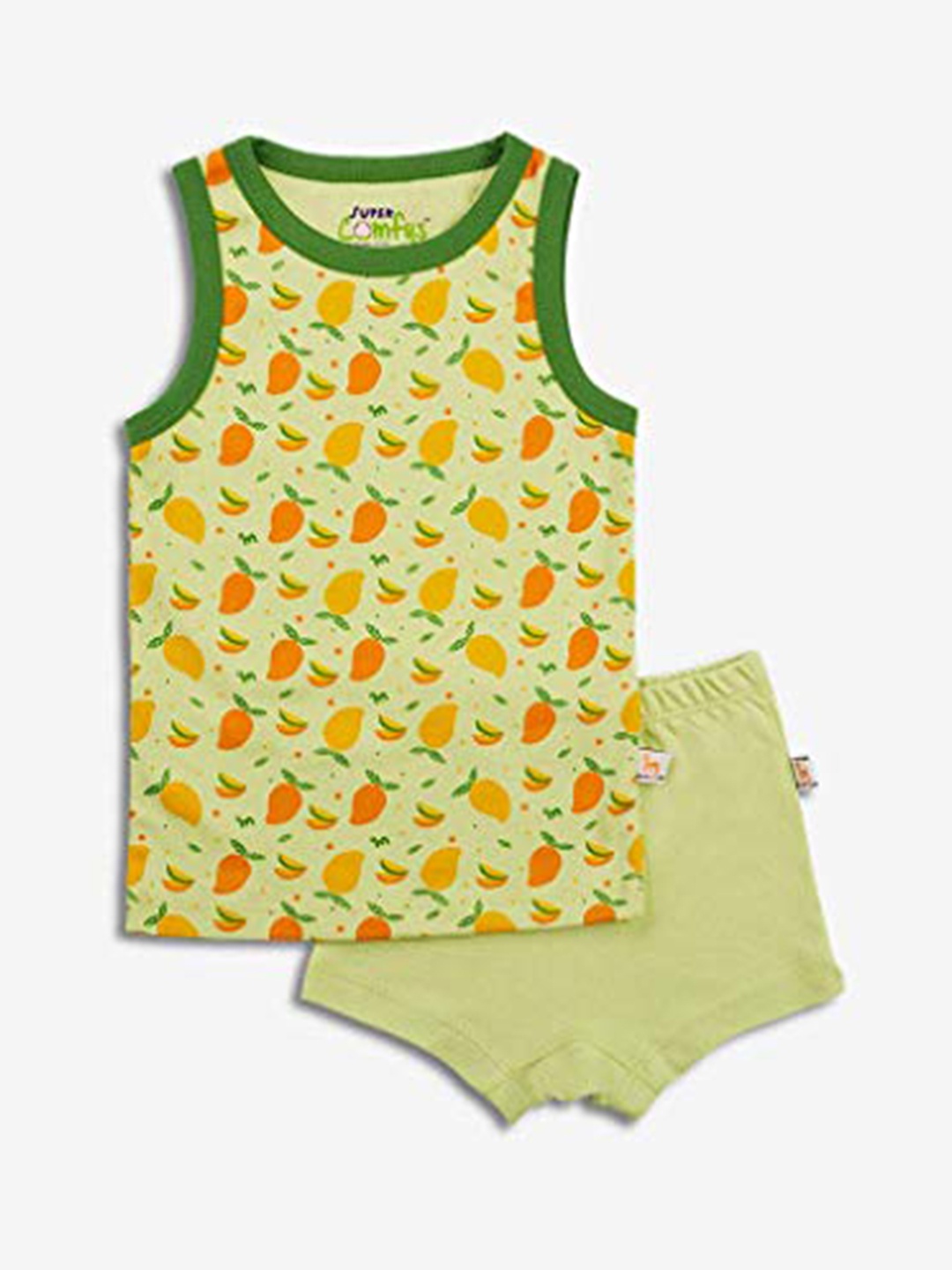 

SuperBottoms Kids Green & Yellow Printed Sustainable T-shirt with Shorts