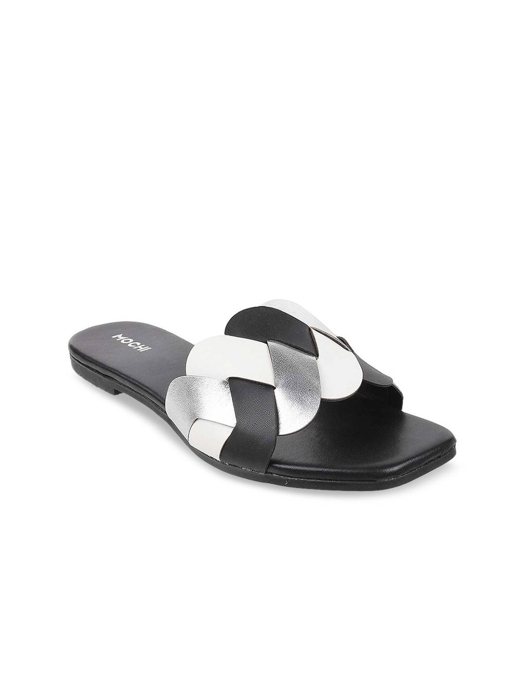 

Mochi Women Black Woven Design Open Toe Flats