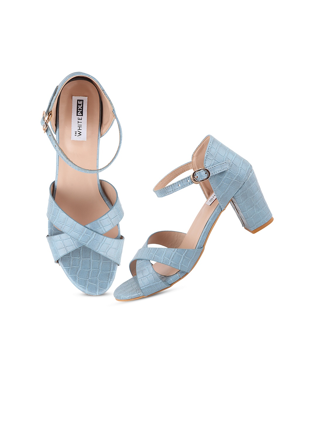 

THE WHITE POLE Blue Textured Party Block Sandals