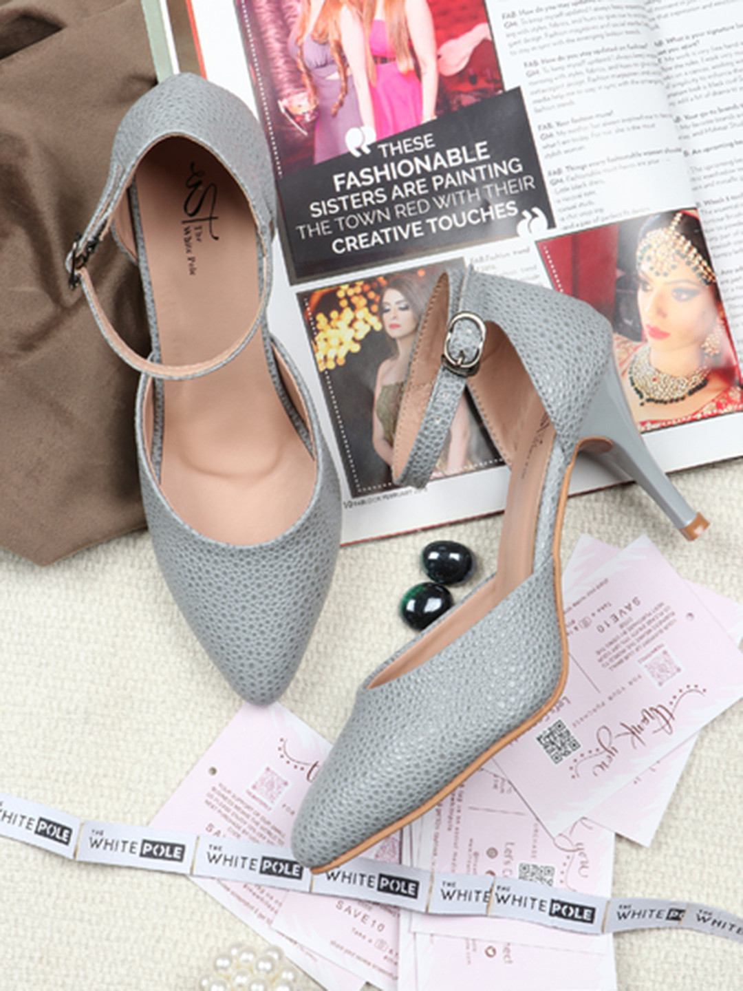 

THE WHITE POLE Grey Embellished Party Stiletto Pumps