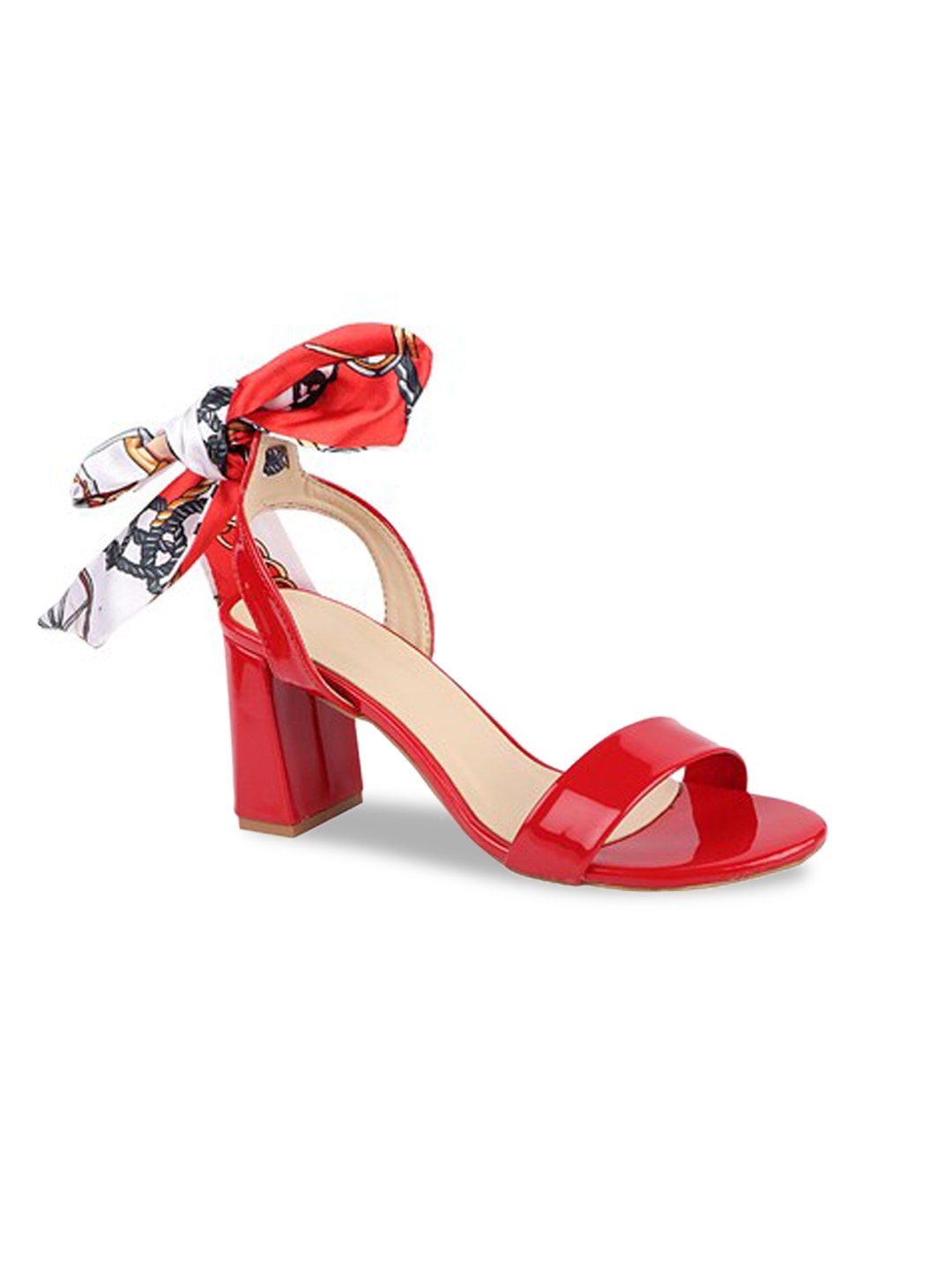 

THE WHITE POLE Women Red Printed Party Block Sandals with Bows