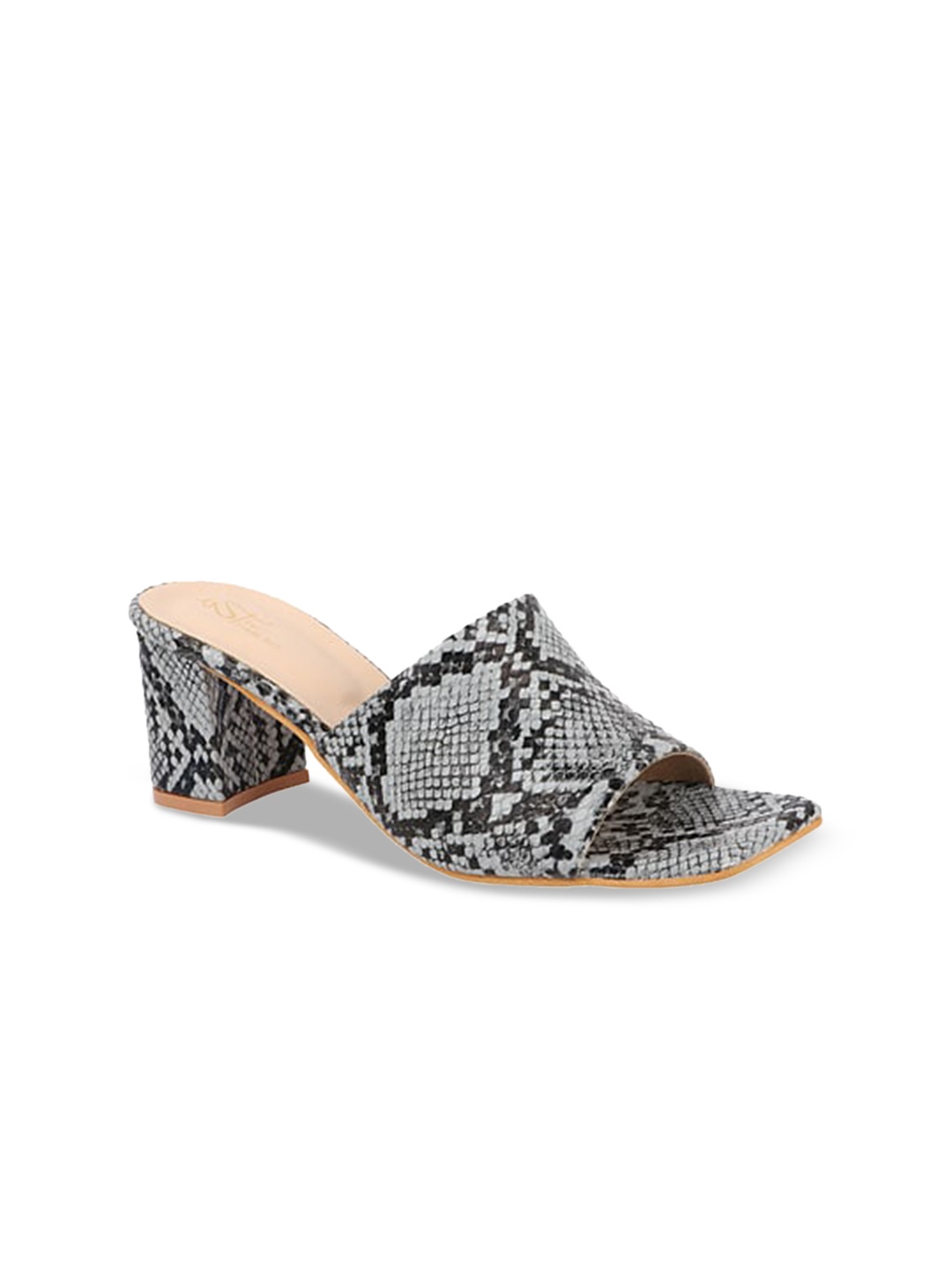 

THE WHITE POLE Grey Printed Party Block Heels