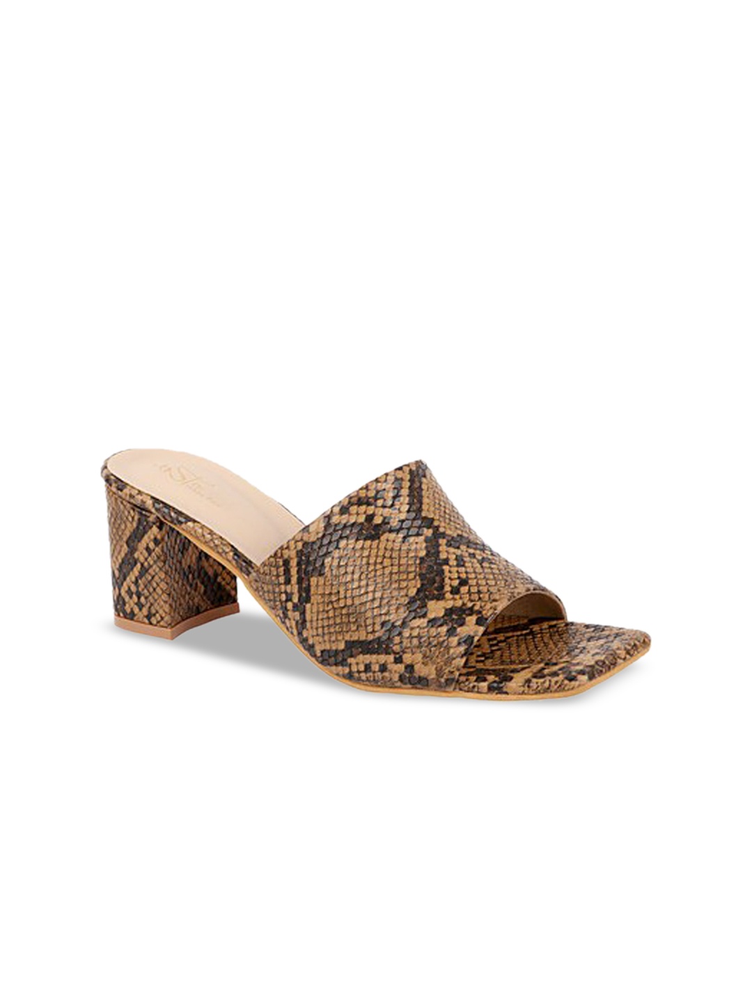 

THE WHITE POLE Brown Printed Party Block Mules with Bows