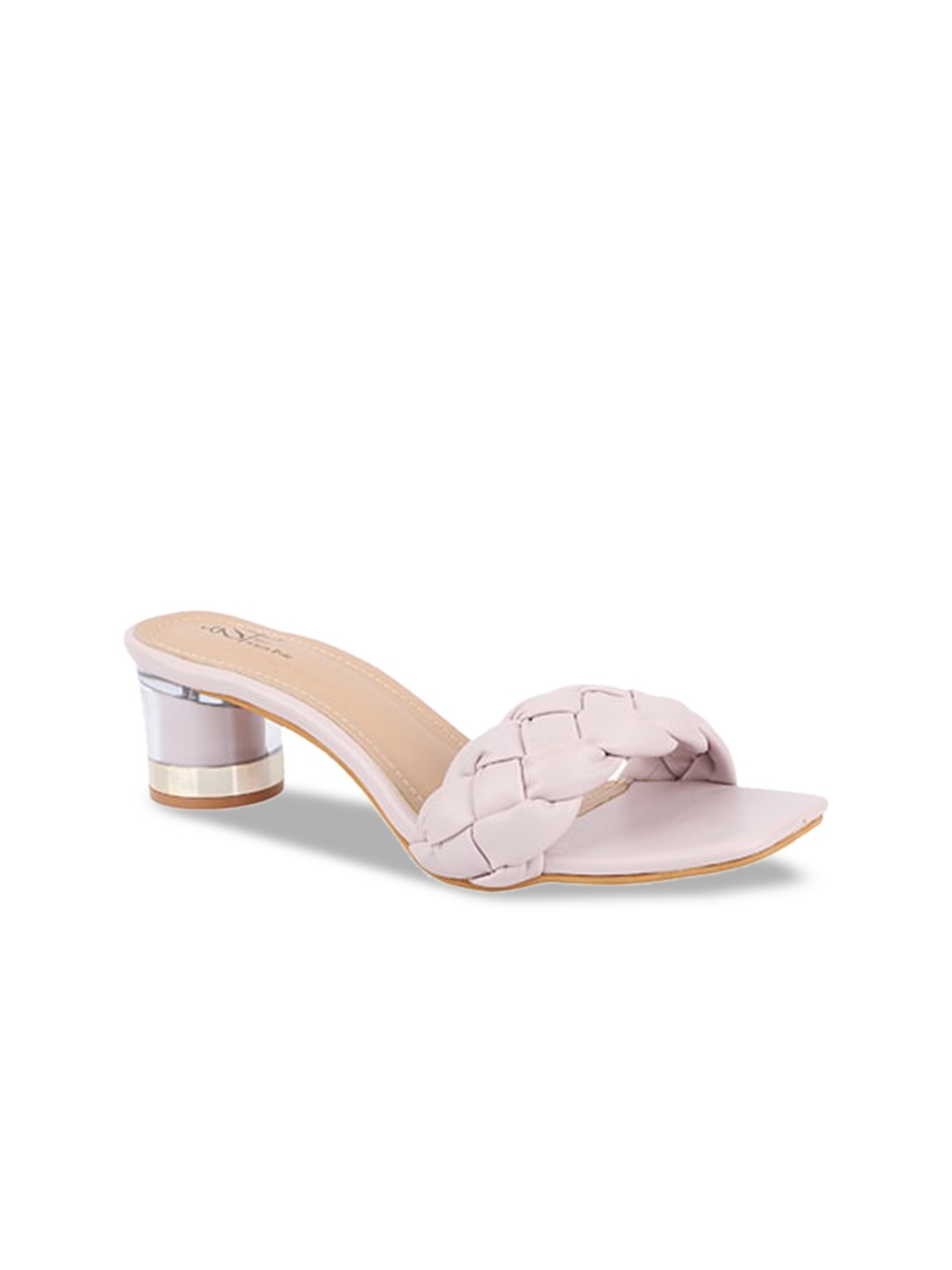 

THE WHITE POLE Purple Printed Party Block Mules with Bows