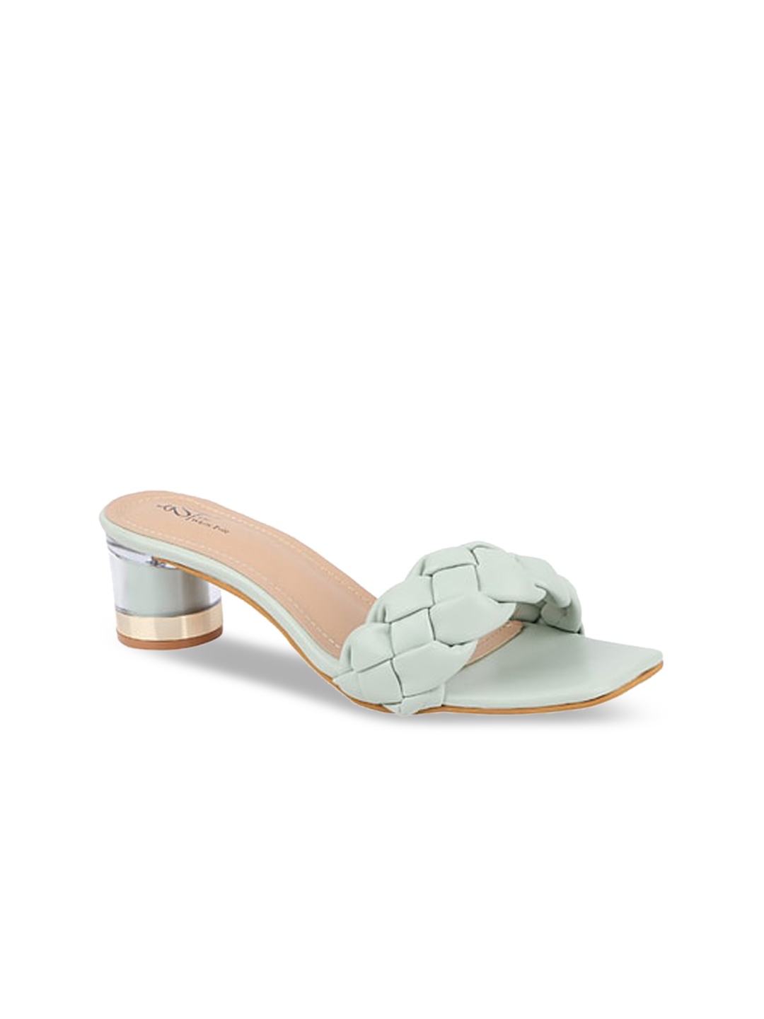 

THE WHITE POLE Women Green Woven Design Block Sandals
