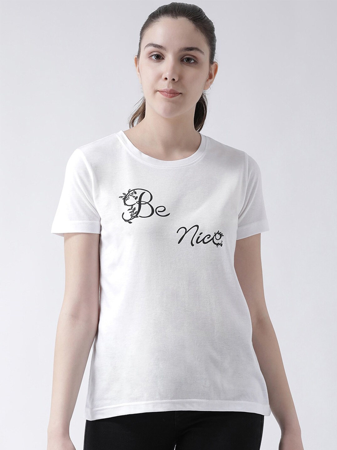 

Club York Women White Typography Printed T-shirt