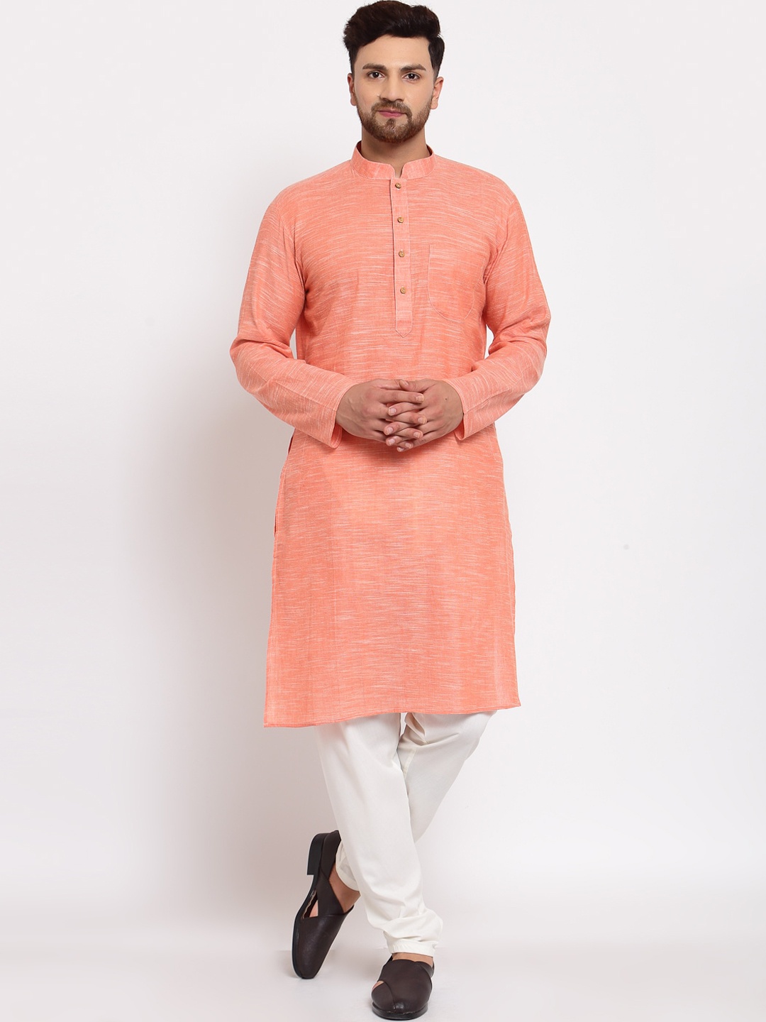 

MOHANLAL SONS Men Orange & Cream-Coloured Pure Cotton Kurta with Pyjamas