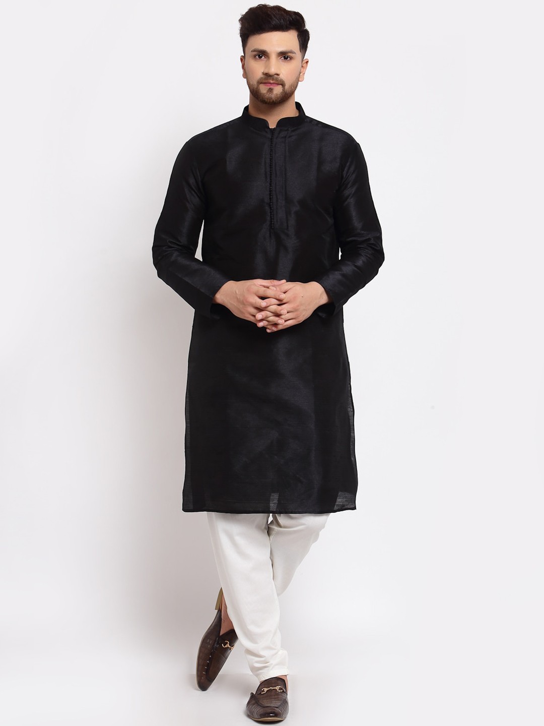 

MOHANLAL SONS Men Black Dupion Silk Kurta with Churidar
