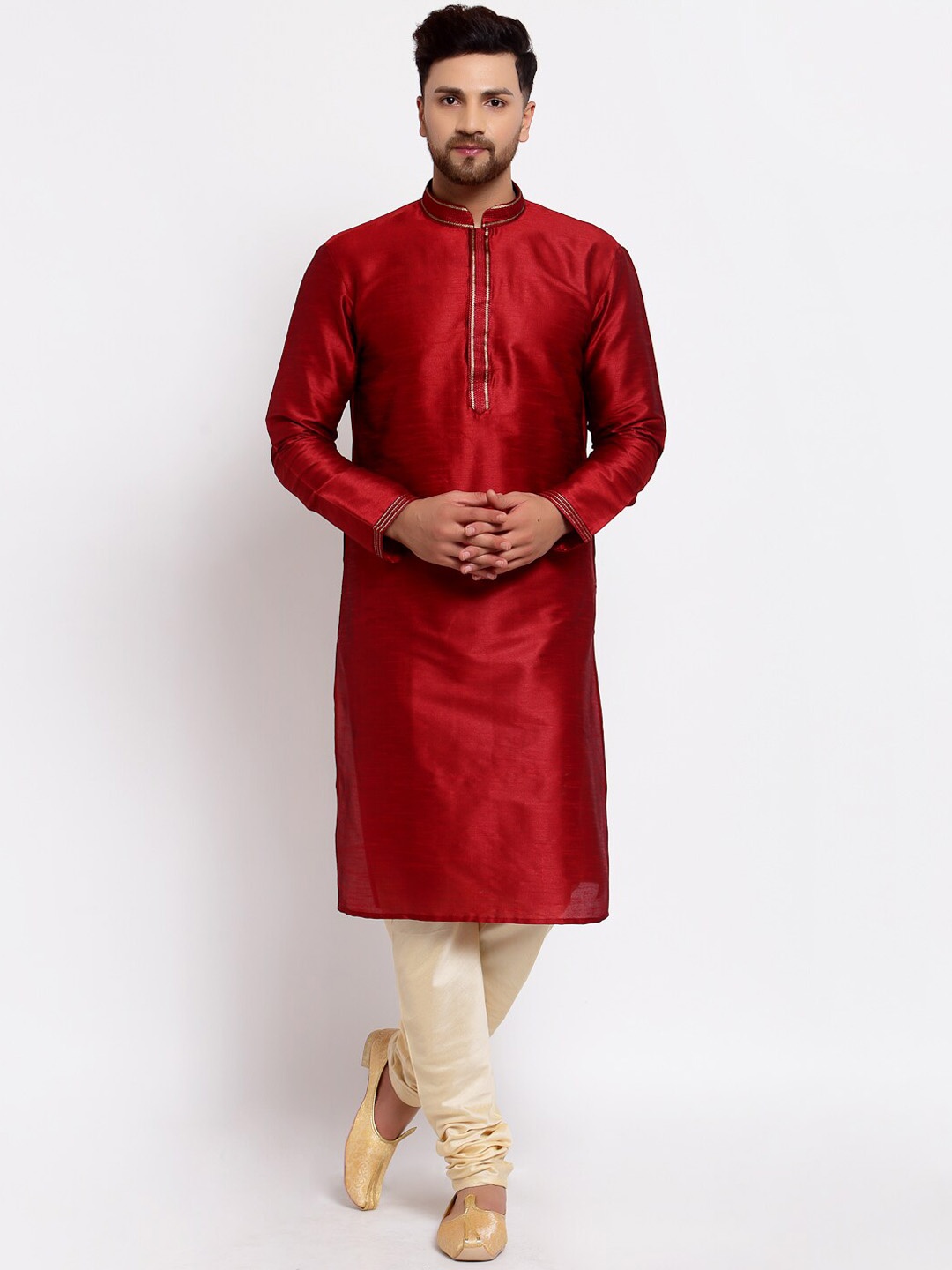 

MOHANLAL SONS Men Maroon Dupion Silk Kurta with Churidar