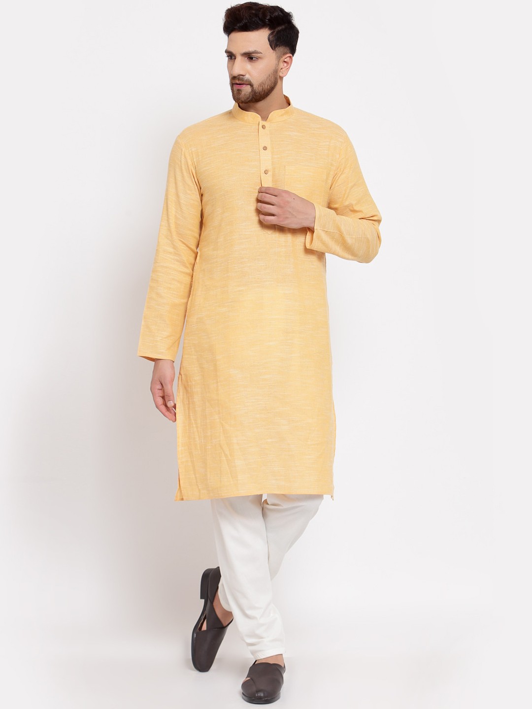 

MOHANLAL SONS Men Mustard Yellow Pure Cotton Kurta with Pyjamas