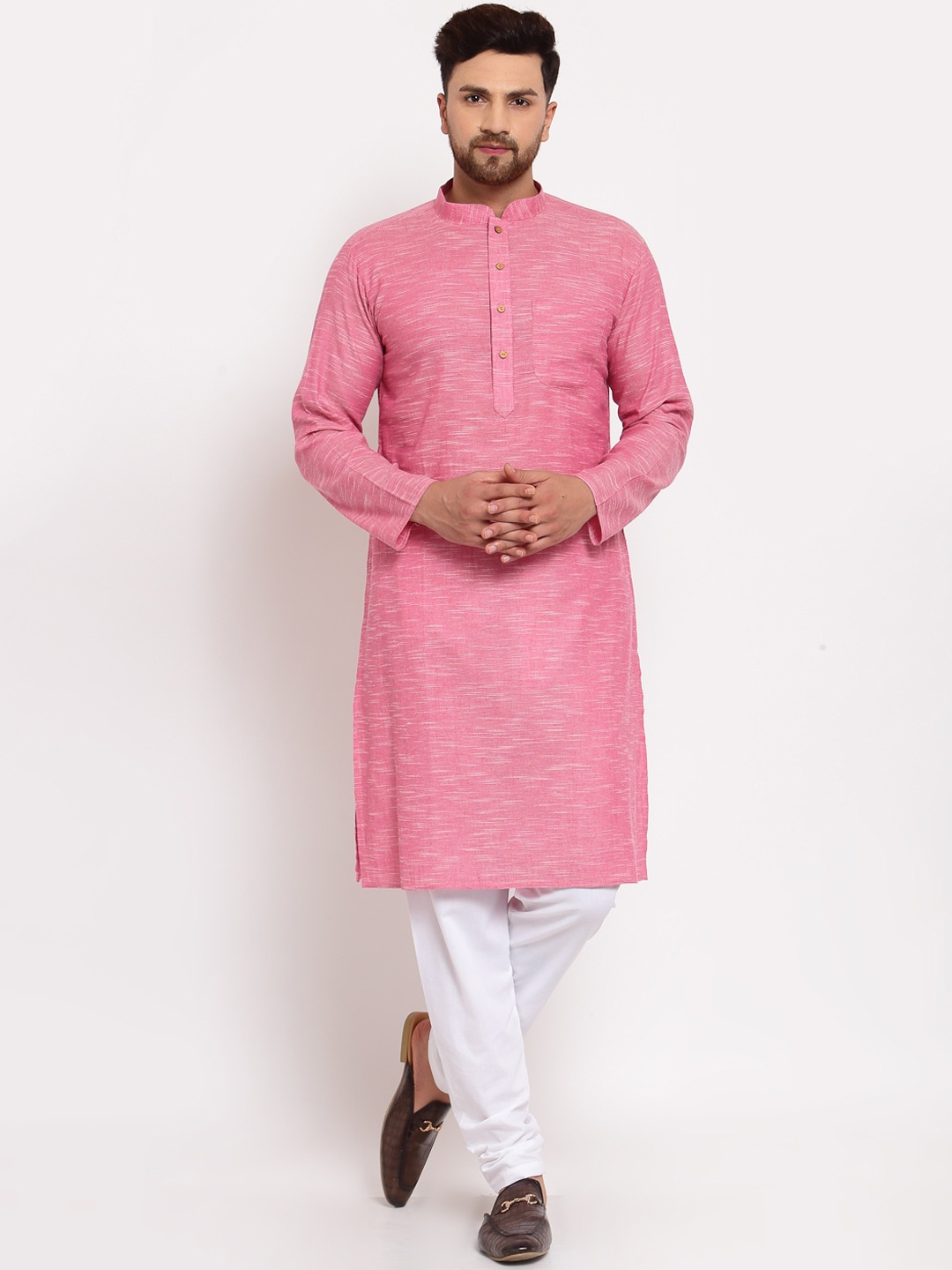 

MOHANLAL SONS Men Pink Pure Cotton Kurta with Churidar