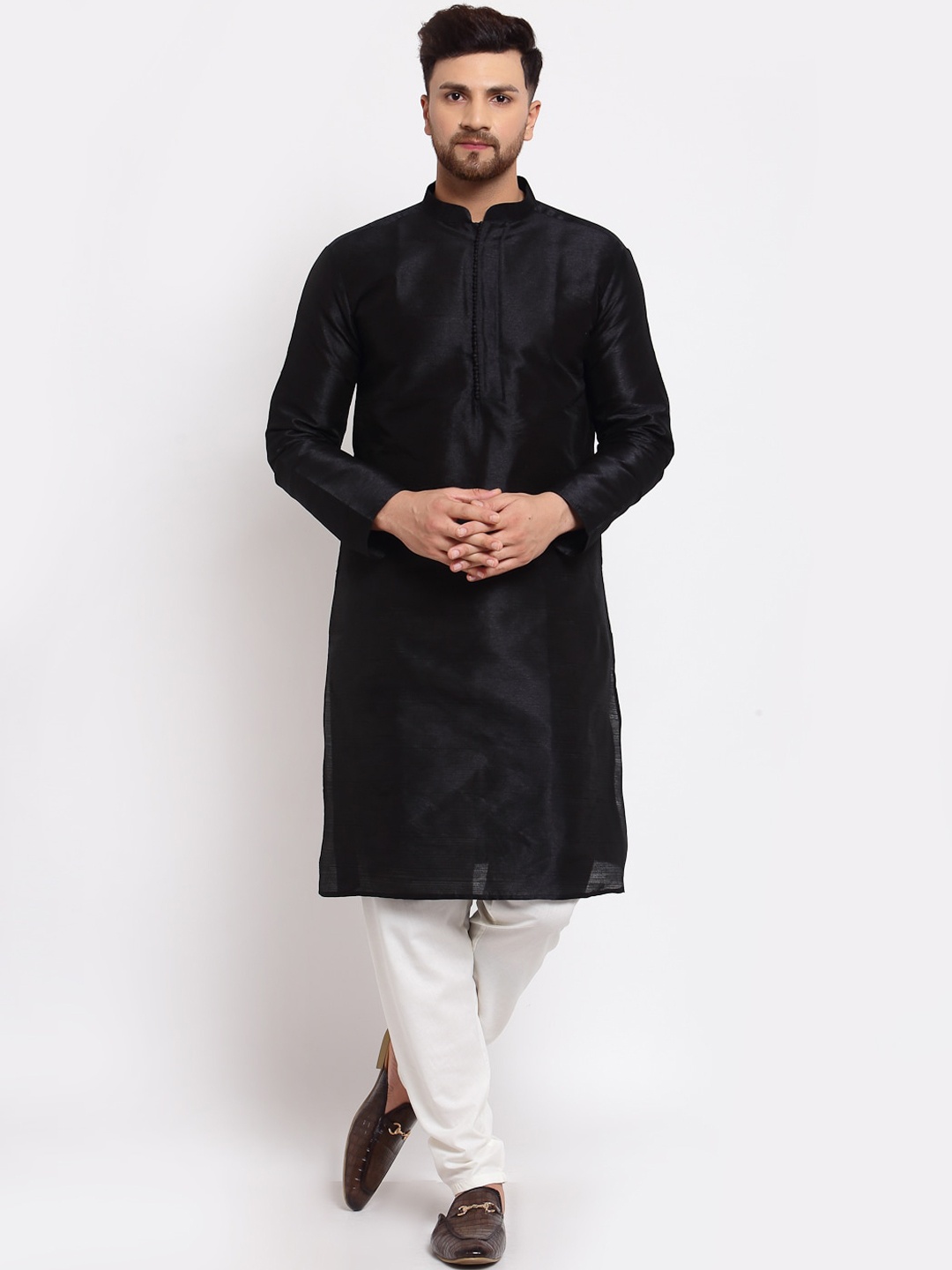 

MOHANLAL SONS Men Black Dupion Silk Kurta with Pyjamas