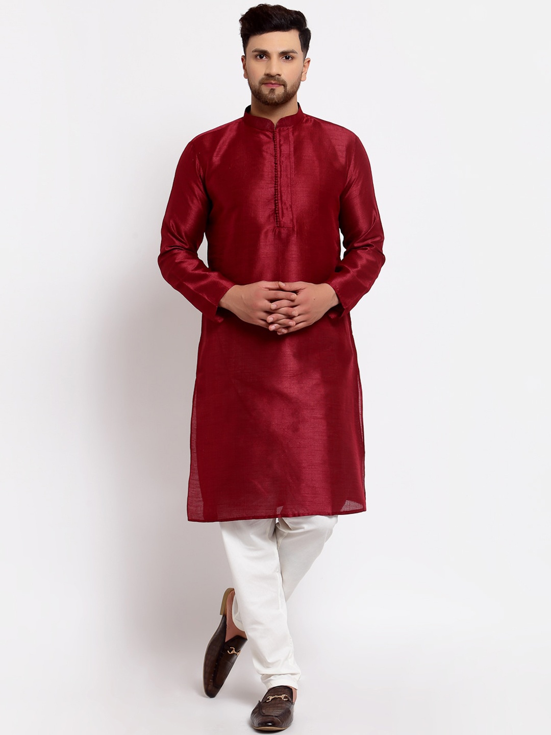 

MOHANLAL SONS Men Maroon Dupion Silk Kurta with Pyjamas