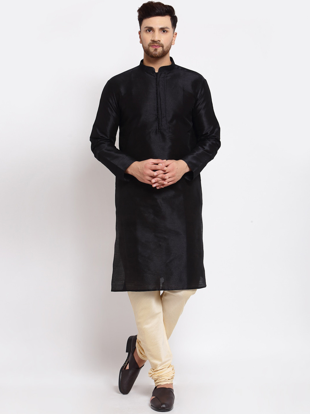 

MOHANLAL SONS Men Black Dupion Silk Kurta with Churidar