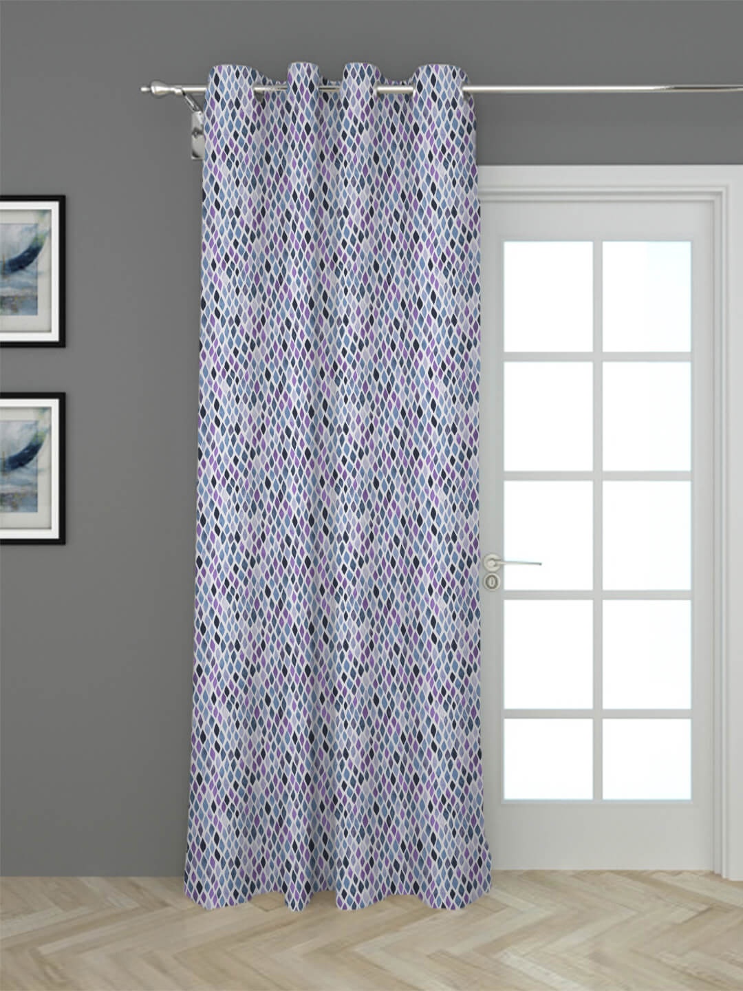 

HOUZZCODE Blue & White Geometric Blackout Single Long Door Curtain