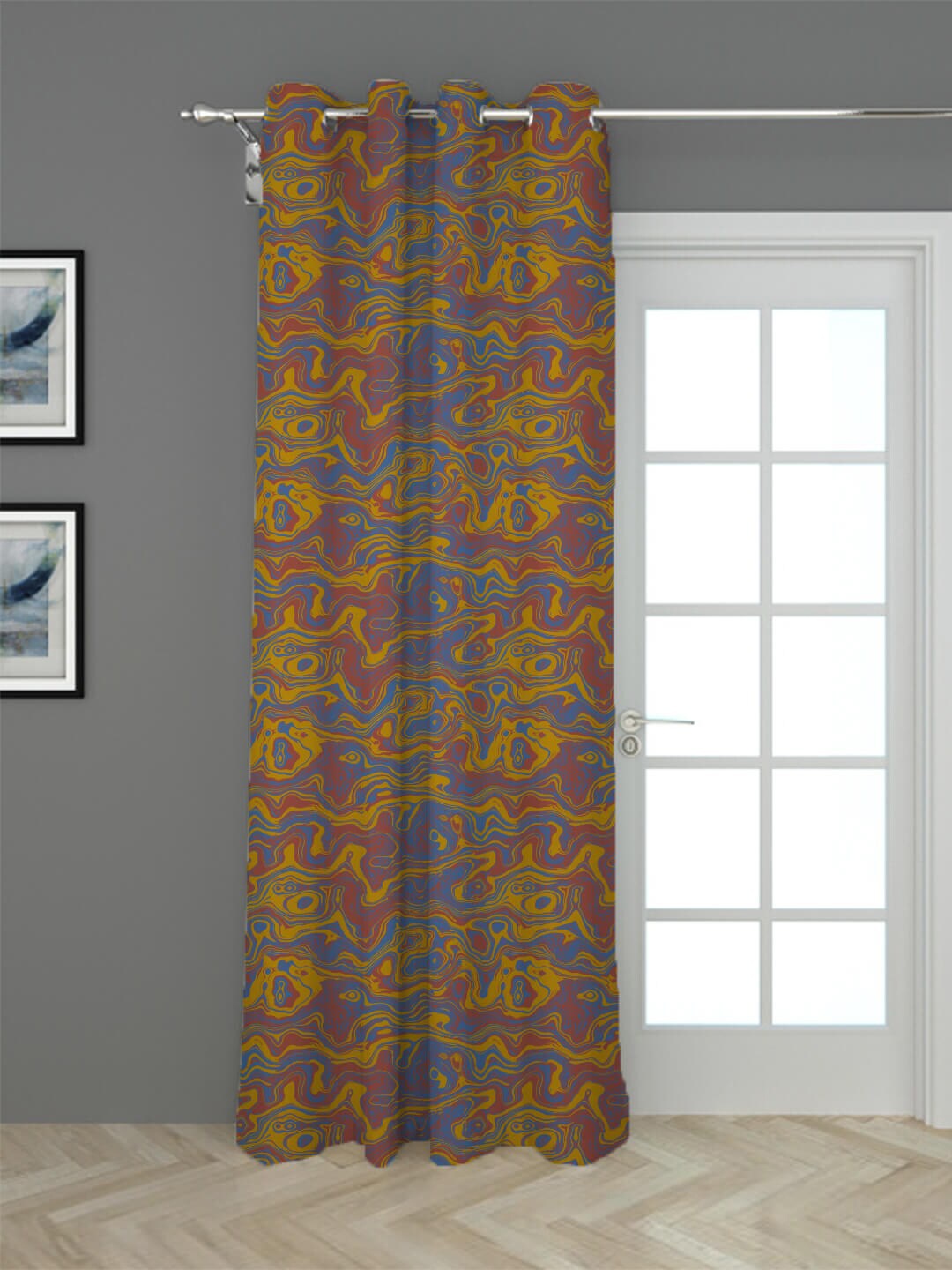 

HOUZZCODE Brown & Yellow Printed Black Out Long Door Curtain