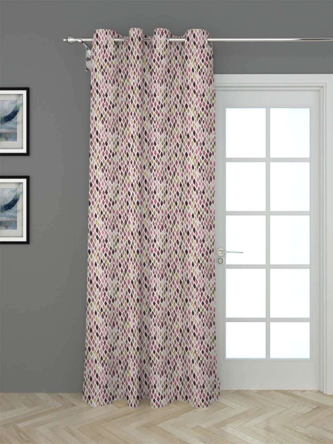 

HOUZZCODE Burgundy & White Geometric Digital Printed Black Out Long Door Curtain