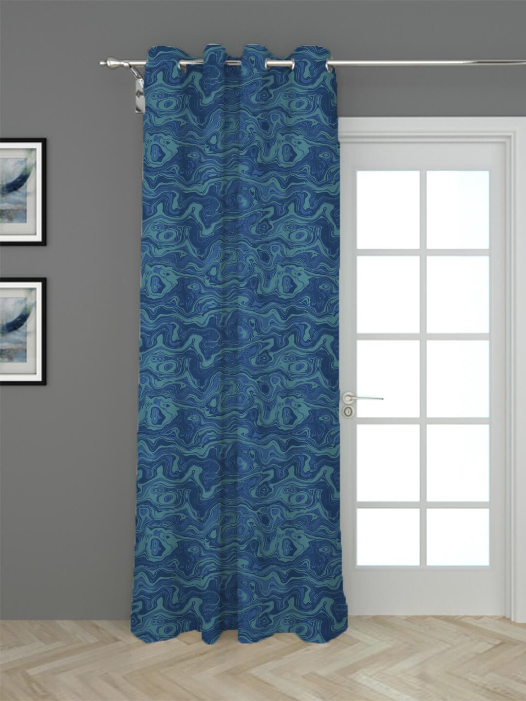 

HOUZZCODE Blue & Green Abstract Printed Single Black Out Long Door Curtain
