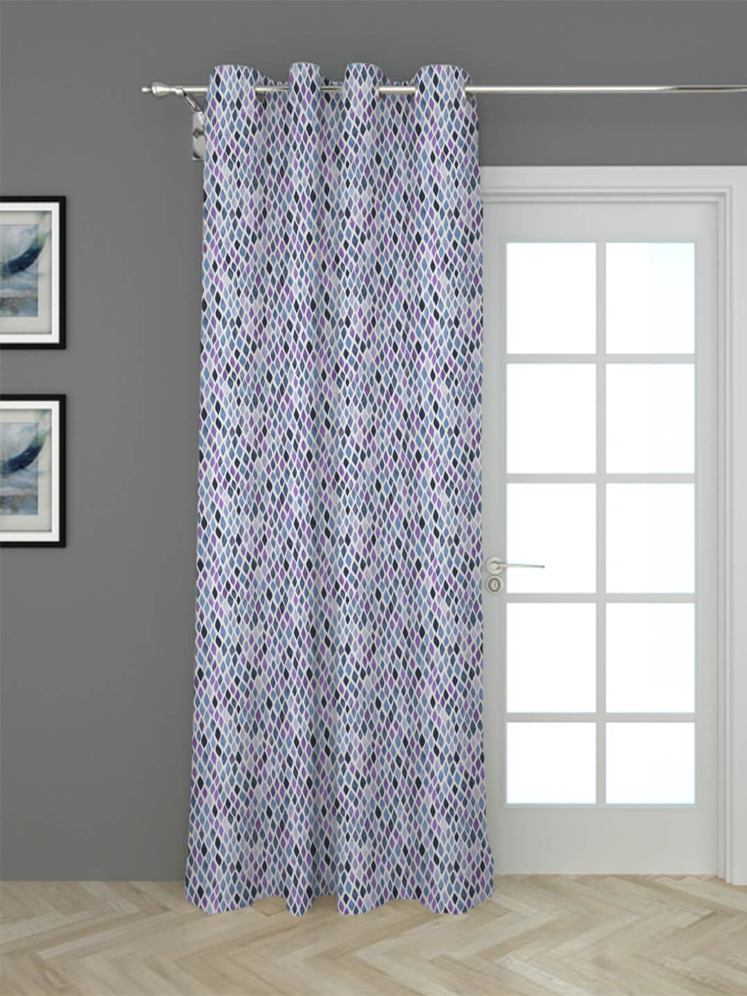 

HOUZZCODE Blue & Purple Geometric Black Out Door Curtain