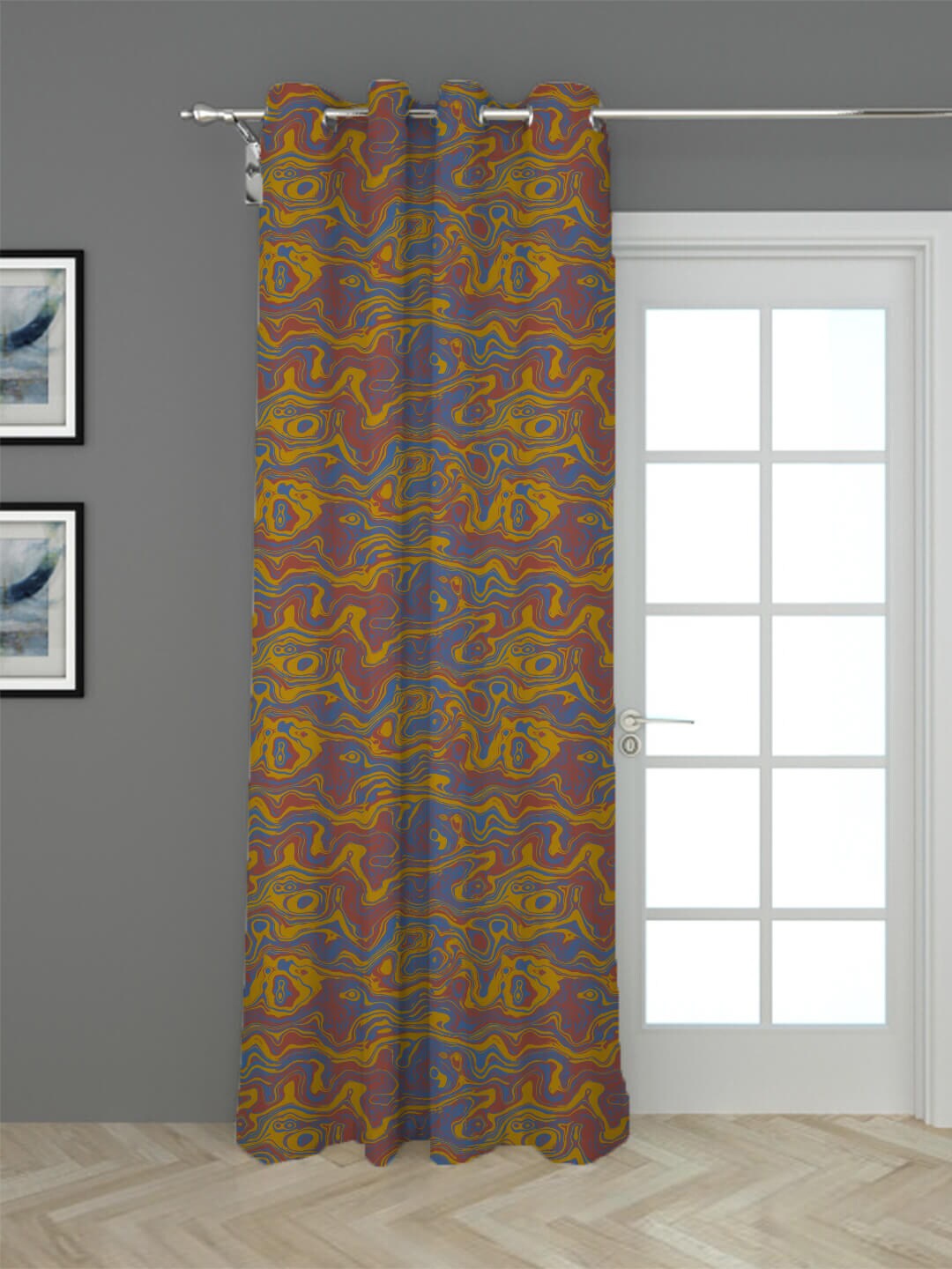 

HOUZZCODE Brown & Yellow Printed Black Out Door Curtain