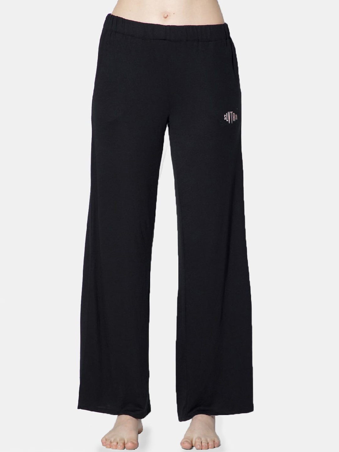 

Silvertraq Women Black High-Rise Lounge Pants With Slit Detail