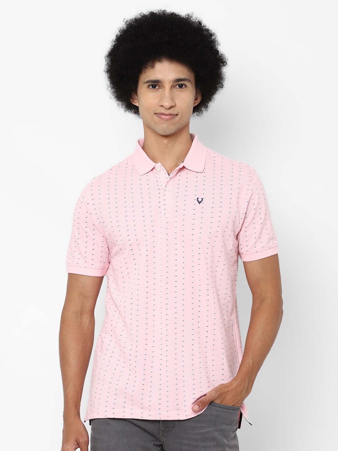 

Allen Solly Men Pink Striped Polo Collar Regular Fit Cotton T-shirt