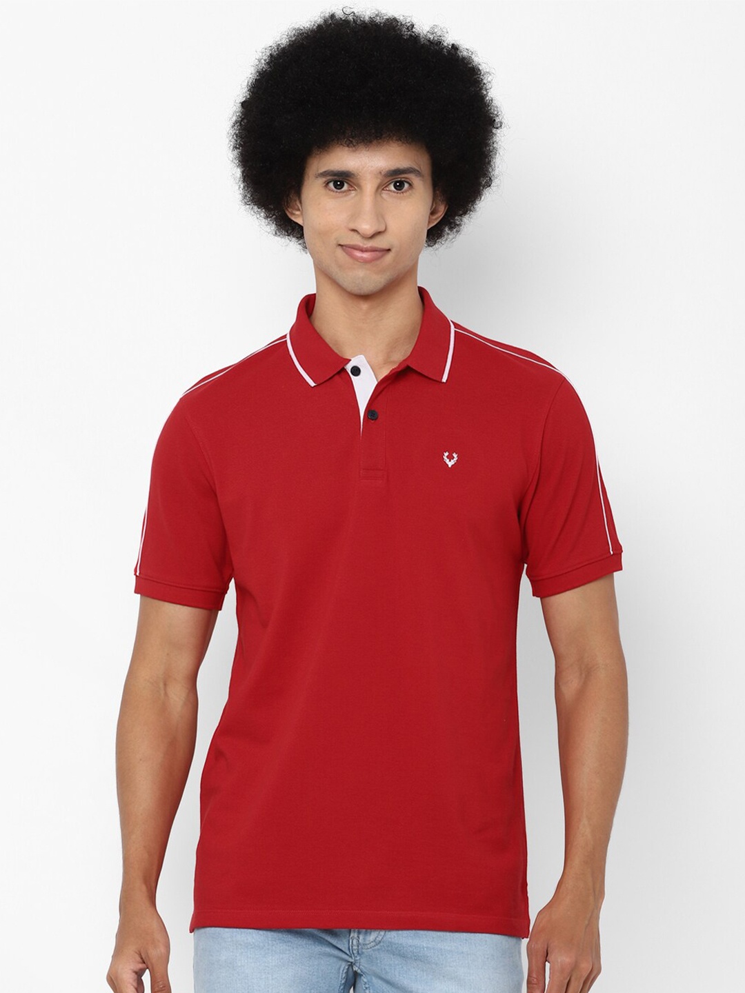 

Allen Solly Men Red Polo Collar Pure Cotton Applique T-shirt